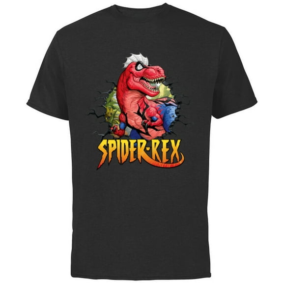 Marvel Spider-Man Spider-Rex Breaking Through - Short Sleeve Cotton T-Shirt for Adults - Customized-Black