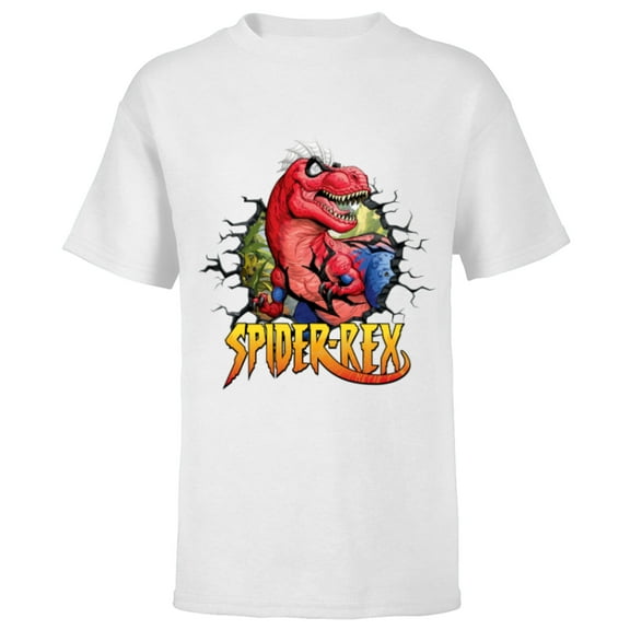 Marvel Spider-Man Spider-Rex Breaking Through - Short Sleeve T-Shirt for Kids - Customized-White