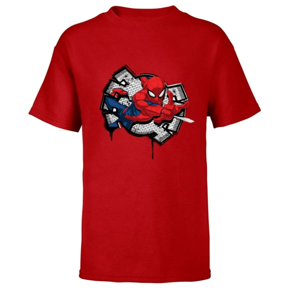 Marvel Spider-Man Spider Symbol Street Art Thwipp - Short Sleeve T-Shirt for Kids - Customized-Red