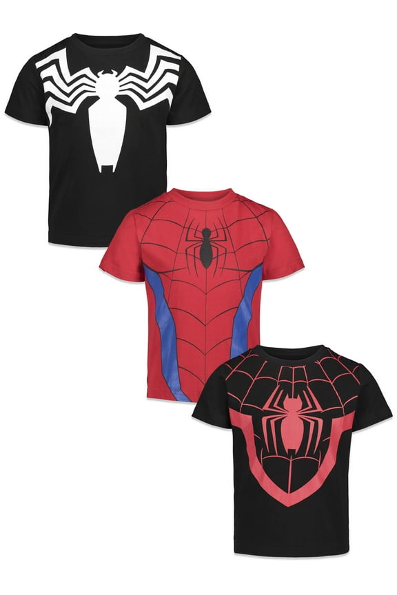 Spider-Man Spider-Verse Venom Miles Morales Little Boys 3 Pack T-Shirts Toddler to Big Kid