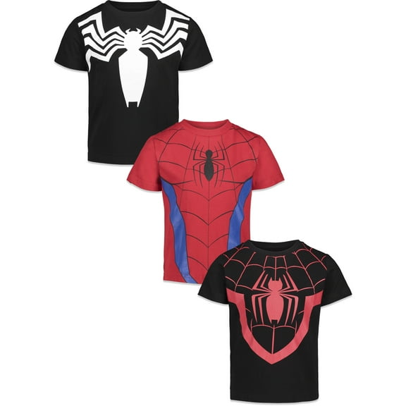 Marvel Spider-Man Spider-Verse Venom Miles Morales Toddler Boys 3 Pack T-Shirts Toddler to Big Kid