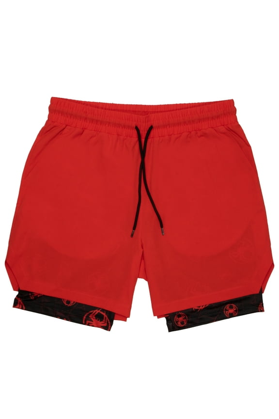 Spider-Man Spiderverse Mens Running Shorts, Workout Running Shorts for Men, 2-in-1 Stealth Shorts, Gym Yoga Outdoor Sports Shorts (Size S-XXXL)