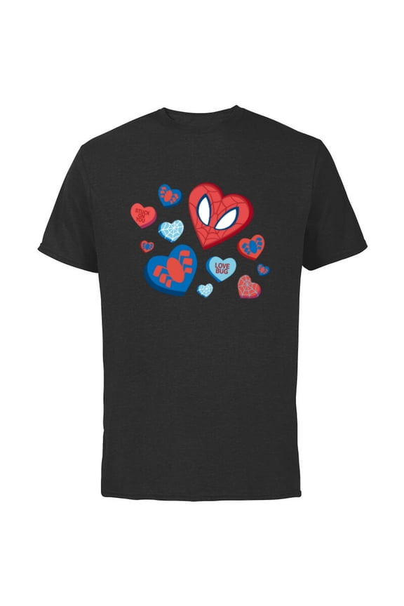 Spider-Man Spidey Hearts Valentine's Day - Short Sleeve Cotton T-Shirt for Adults - Customized-Black