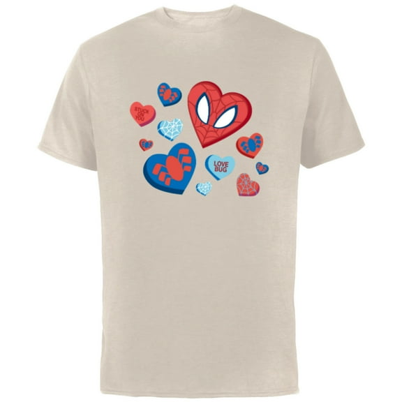Marvel Spider-Man Spidey Hearts Valentine's Day - Short Sleeve Cotton T-Shirt for Adults - Customized-Natural