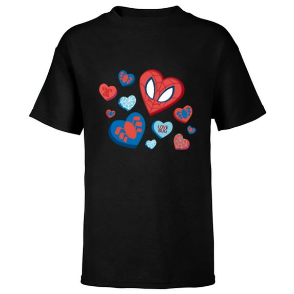 Marvel Spider-Man Spidey Hearts Valentine's Day - Short Sleeve T-Shirt for Kids - Customized-Black