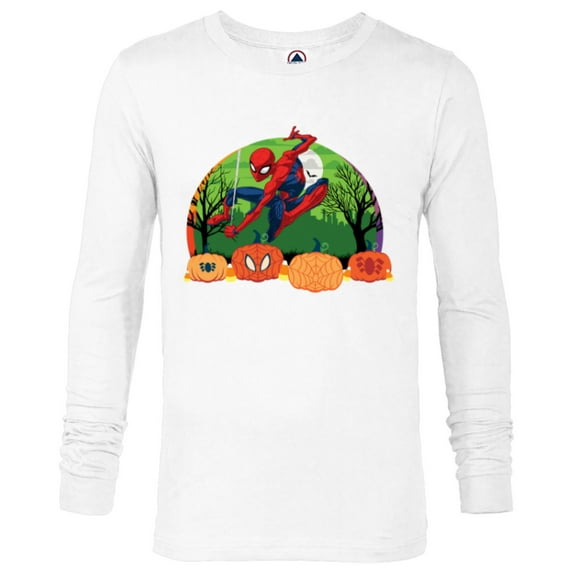 Marvel Spider-Man Spooky Halloween Night with Pumpkins - Long Sleeve T-Shirt for Men - Customized-White