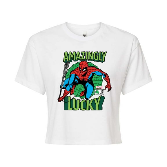 Marvel Spider-Man - St. Patrick's Day Amazingly Lucky - Juniors Cropped Graphic T-Shirt