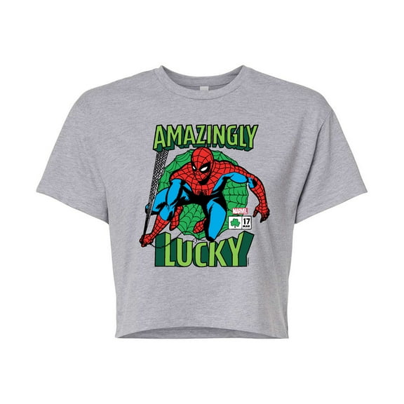 Marvel Spider-Man - St. Patrick's Day Amazingly Lucky - Juniors Cropped Graphic T-Shirt
