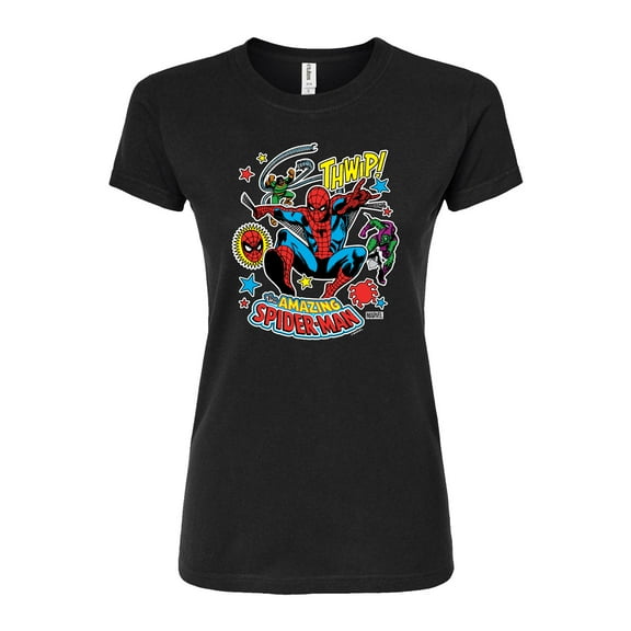 Marvel Spider-Man - Stickers Style - Juniors Fitted Graphic T-Shirt