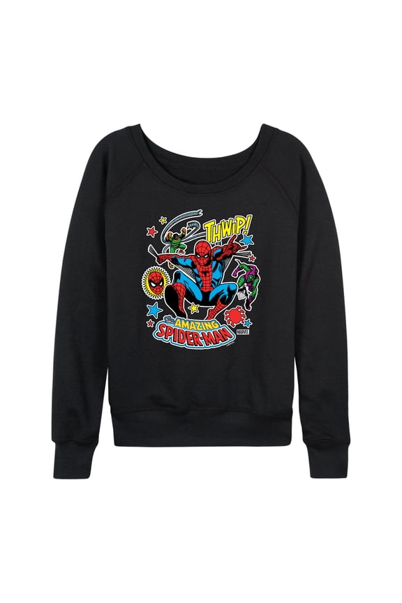 Spider-Man - Stickers Style - Ladies French Terry Pullover Long Sleeve Shirt