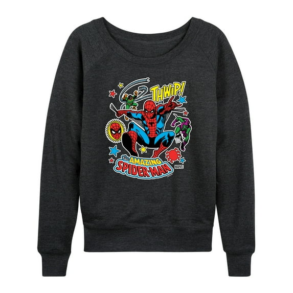 Marvel Spider-Man - Stickers Style - Ladies French Terry Pullover Long Sleeve Shirt