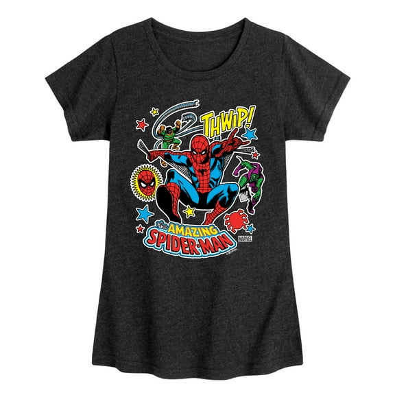 Marvel Spider-Man - Stickers Style - Toddler And Youth Girls Fitted Short Sleeve Graphic T-Shirt