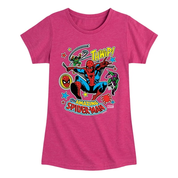 Marvel Spider-Man - Stickers Style - Toddler And Youth Girls Fitted Short Sleeve Graphic T-Shirt
