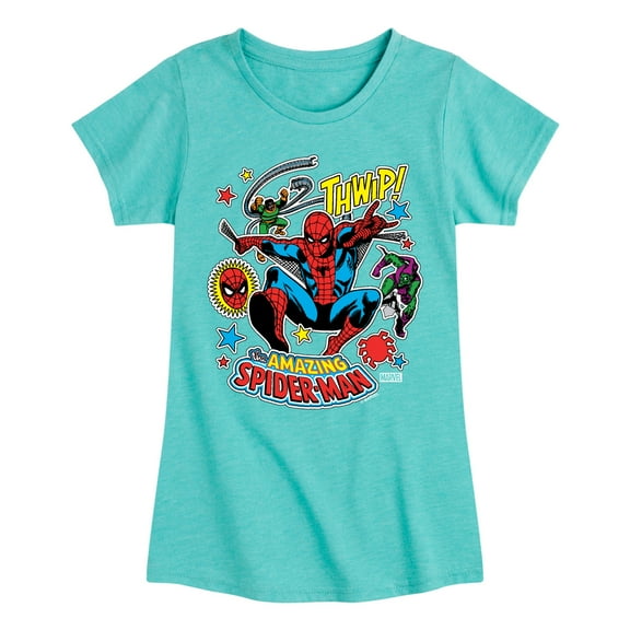 Marvel Spider-Man - Stickers Style - Toddler And Youth Girls Fitted Short Sleeve Graphic T-Shirt