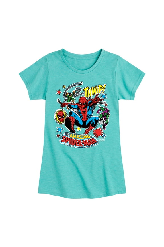 Spider-Man - Stickers Style - Toddler And Youth Girls Fitted Short Sleeve Graphic T-Shirt