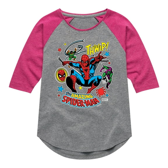Marvel Spider-Man - Stickers Style - Toddler And Youth Girls Shirt Tail Raglan