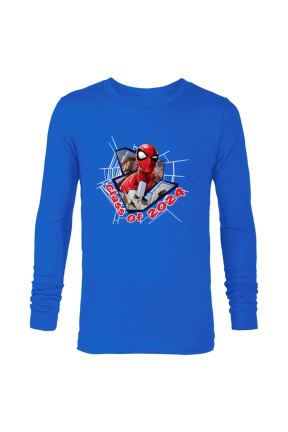 Spider-Man Super Hero Graduation Grad Class of 2024 - Long Sleeve T-Shirt for Men - Customized-Navy