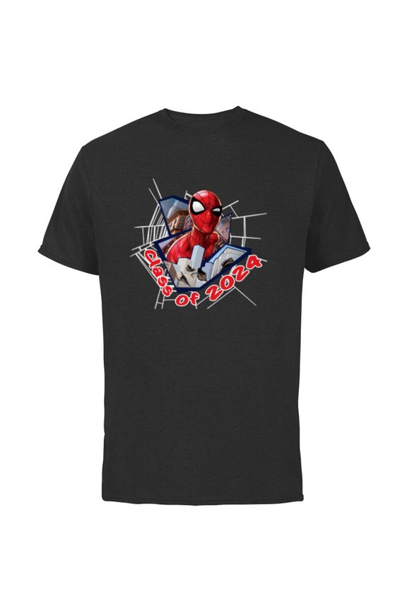 Spider-Man Super Hero Graduation Grad Class of 2024 - Short Sleeve Cotton T-Shirt for Adults - Customized-Black