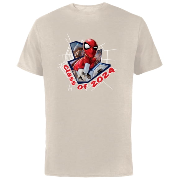 Marvel Spider-Man Super Hero Graduation Grad Class of 2024 - Short Sleeve Cotton T-Shirt for Adults - Customized-Natural