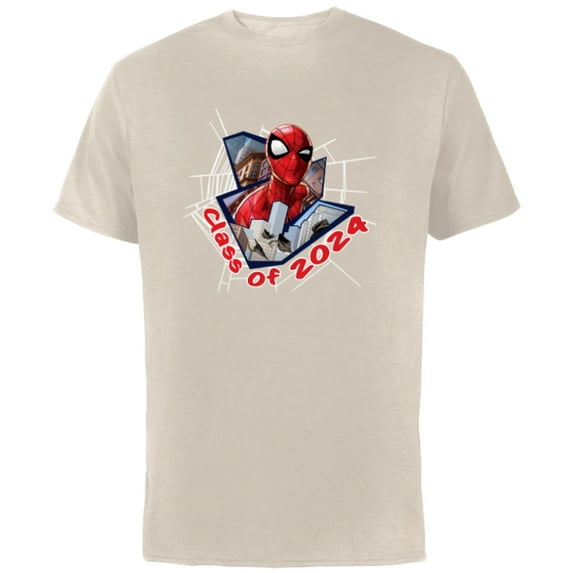 Marvel Spider-Man Super Hero Graduation Grad Class of 2024 - Short Sleeve Cotton T-Shirt for Adults - Customized-Natural