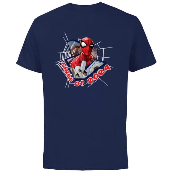 Marvel Spider-Man Super Hero Graduation Grad Class of 2024 - Short Sleeve Cotton T-Shirt for Adults - Customized-Navy