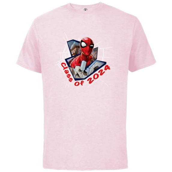 Marvel Spider-Man Super Hero Graduation Grad Class of 2024 - Short Sleeve Cotton T-Shirt for Adults - Customized-Soft Pink