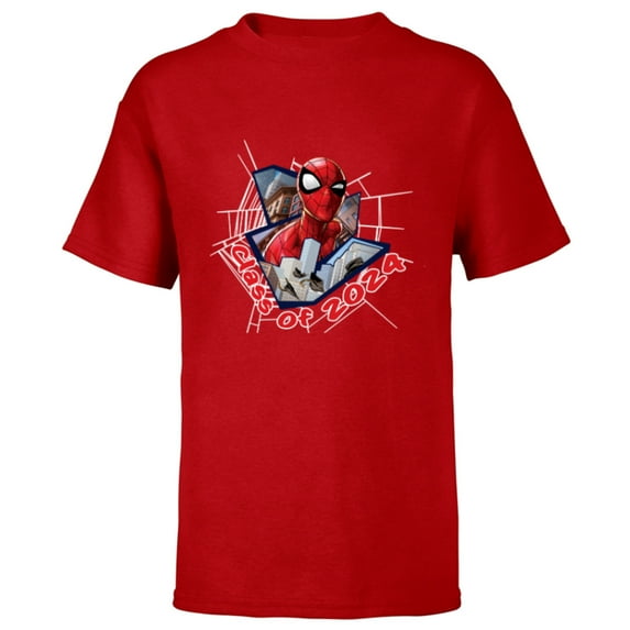 Marvel Spider-Man Super Hero Graduation Grad Class of 2024 - Short Sleeve T-Shirt for Kids - Customized-Red