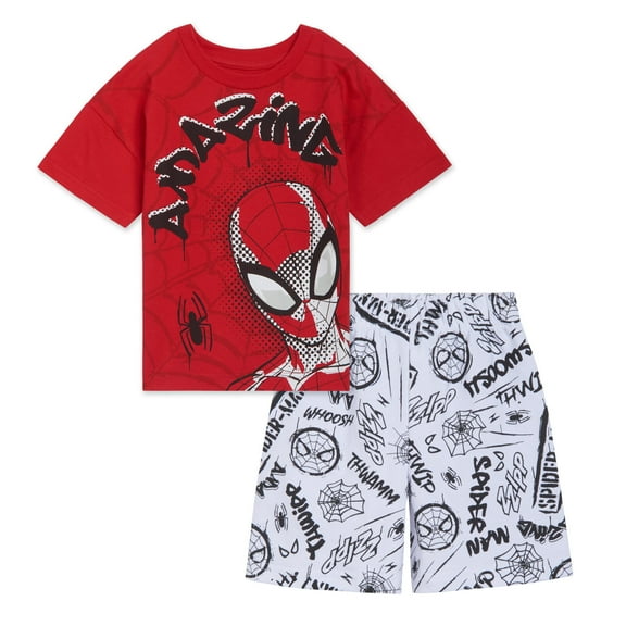 Marvel Spider-Man T-Shirt and French Terry Shorts Outfit Set Logo Toddler to Big Kid