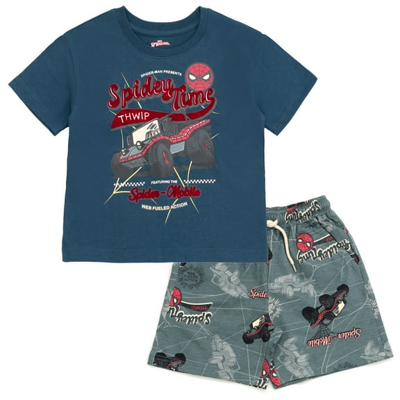 Marvel Spider-Man T-Shirt and French Terry Shorts Outfit Set Toddler to Big Kid