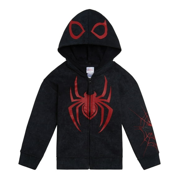 Marvel Spider-Man Toddler Boys' Cosplay Fleece Zip-Up Hoodie Miles Morales Black