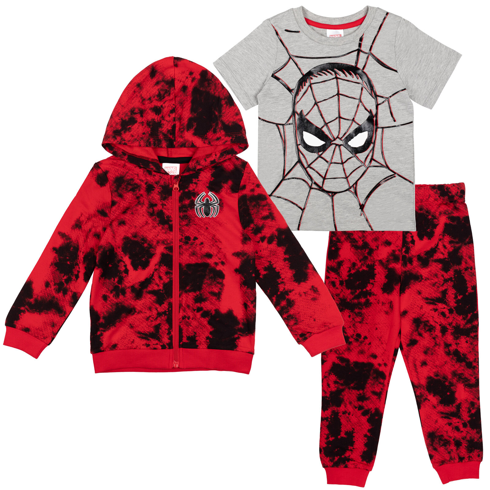 Spiderman Baby and Toddler Boy Zip Hoodie, ShortSleeve TShirt, and Jogger Pant Outfit Set, 3