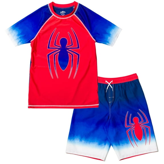 Marvel Spider-Man Toddler Boys Rash Guard and Swim Trunks Outfit Set Toddler to Big Kid