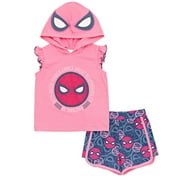 Marvel Spider-Man Toddler Girls Cosplay Tank Top and Active Retro Dolphin French Terry Shorts Toddler to Big Kid