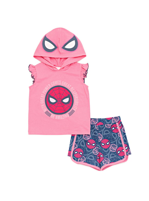 Marvel Spider-Man Toddler Girls Cosplay Tank Top and Active Retro Dolphin French Terry Shorts Toddler to Big Kid