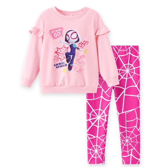 Marvel Spider-Man Toddler Girls Sweatshirt and Web Leggings Ghost-Spider Graphic Pink Outfit 2-Piece Set 2T