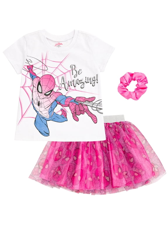 Spider-Man Toddler Girls' T-Shirt and Tutu Skirt Set Spidey Pink White