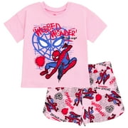 Marvel Spider-Man Toddler Girls T-Shirt and French Terry Dolphin Shorts Outfit Set Toddler to Big Kid