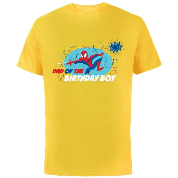 Marvel Spider-Man Toon Family Party Dad of the Birthday Boy - Short Sleeve Cotton T-Shirt for Adults - Customized-Yellow