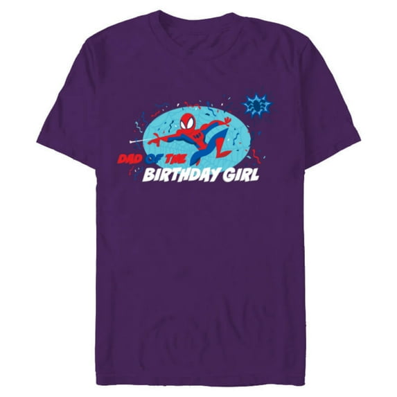 Marvel Spider-Man Toon Family Party Dad of the Birthday Girl - Short Sleeve Blended T-Shirt for Adults - Customized-Purple
