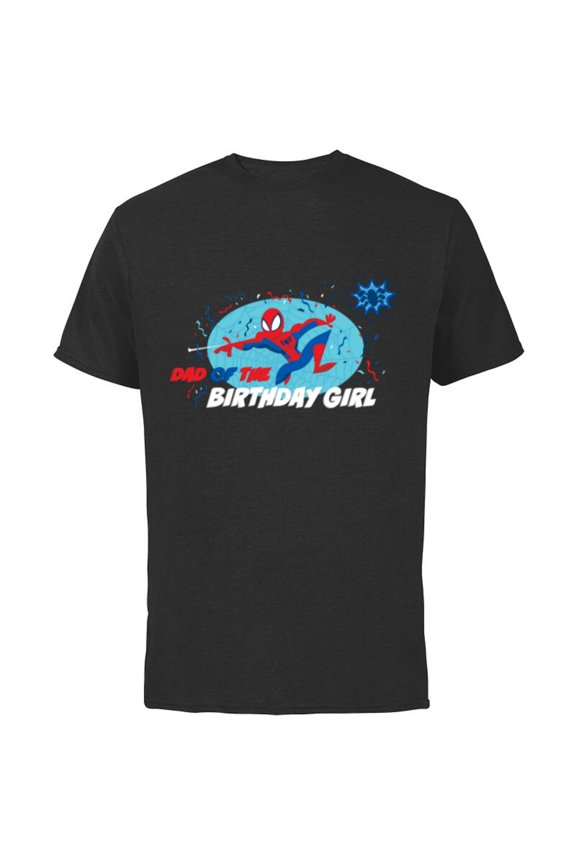 Spider-Man Toon Family Party Dad of the Birthday Girl - Short Sleeve Cotton T-Shirt for Adults - Customized-Black