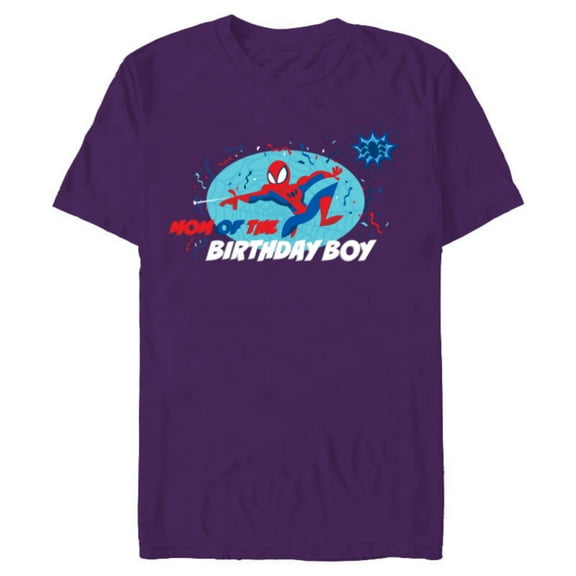 Marvel Spider-Man Toon Family Party Mom of the Birthday Boy - Short Sleeve Blended T-Shirt for Adults - Customized-Purple