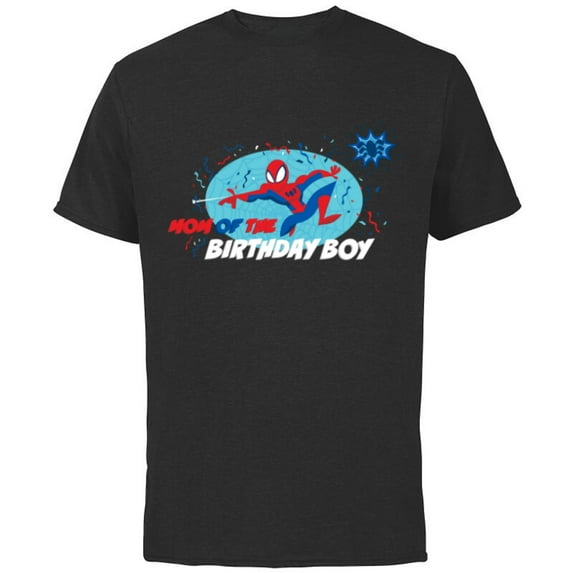 Marvel Spider-Man Toon Family Party Mom of the Birthday Boy - Short Sleeve Cotton T-Shirt for Adults - Customized-Black