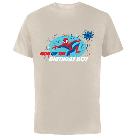 Marvel Spider-Man Toon Family Party Mom of the Birthday Boy - Short Sleeve Cotton T-Shirt for Adults - Customized-Natural