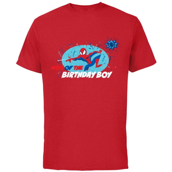 Marvel Spider-Man Toon Family Party Mom of the Birthday Boy - Short Sleeve Cotton T-Shirt for Adults - Customized-Red