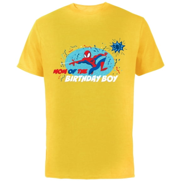 Marvel Spider-Man Toon Family Party Mom of the Birthday Boy - Short Sleeve Cotton T-Shirt for Adults - Customized-Yellow