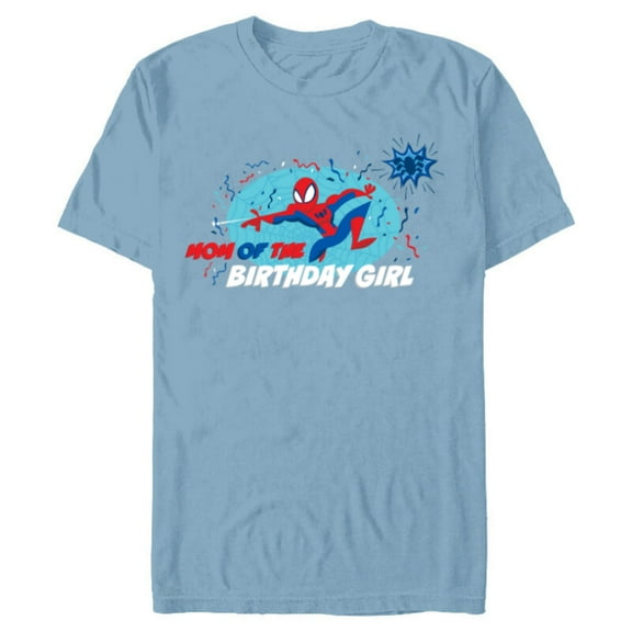 Marvel Spider-Man Toon Family Party Mom of the Birthday Girl - Short Sleeve Blended T-Shirt for Adults - Customized-Ocean Blue