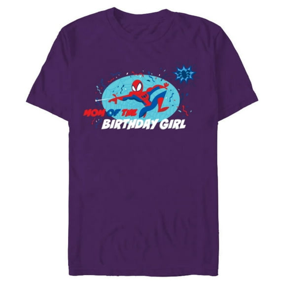 Marvel Spider-Man Toon Family Party Mom of the Birthday Girl - Short Sleeve Blended T-Shirt for Adults - Customized-Purple