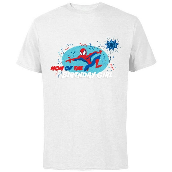 Marvel Spider-Man Toon Family Party Mom of the Birthday Girl - Short Sleeve Cotton T-Shirt for Adults - Customized-White