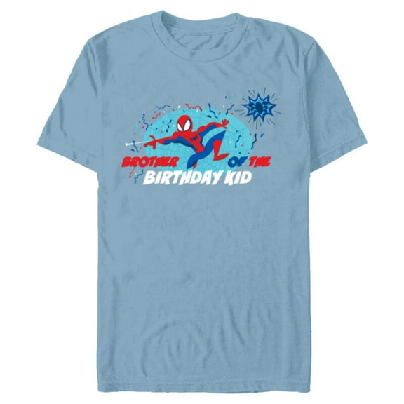 Marvel Spider-Man Toony Family Brother of the Birthday Kid - Short Sleeve Blended T-Shirt for Adults - Customized-Ocean Blue