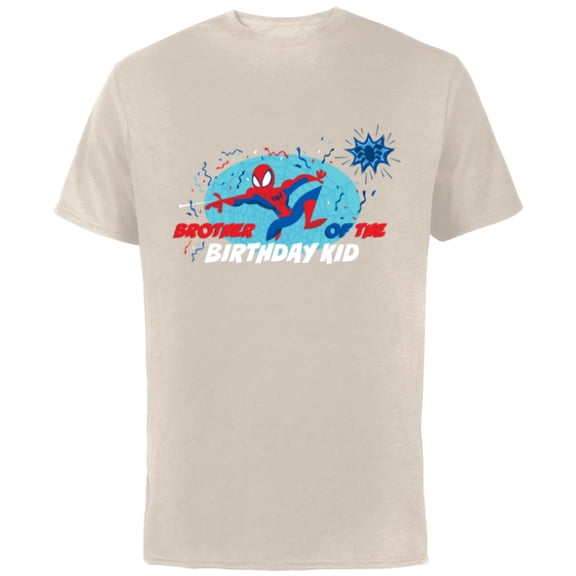 Marvel Spider-Man Toony Family Brother of the Birthday Kid - Short Sleeve Cotton T-Shirt for Adults - Customized-Natural